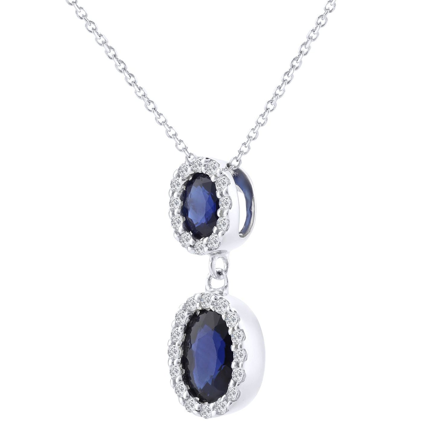 9ct White Gold  Diamond Oval 0.88ct Sapphire Cluster Necklace 16" - DP1AXL414W-SA