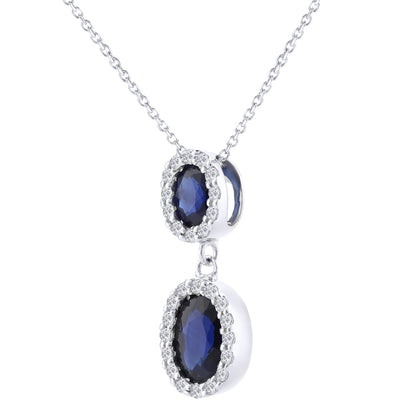 9ct White Gold  Diamond Oval 0.88ct Sapphire Cluster Necklace 16" - DP1AXL414W-SA