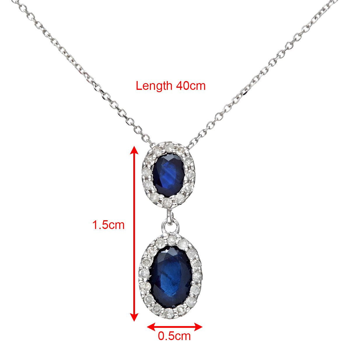 9ct White Gold  Diamond Oval 0.88ct Sapphire Cluster Necklace 16" - DP1AXL414W-SA