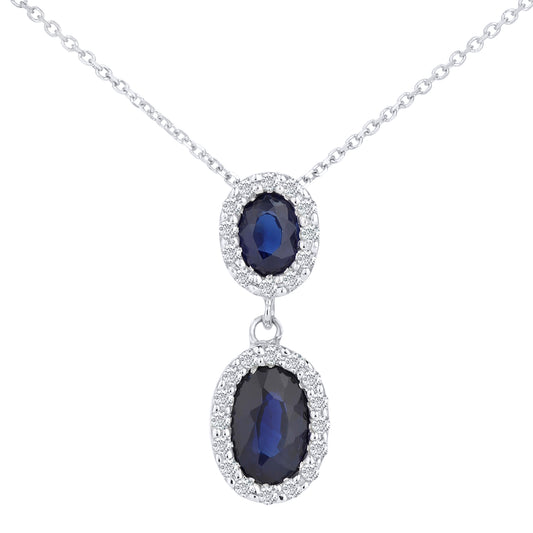 9ct White Gold  Diamond Oval 0.88ct Sapphire Cluster Necklace 16" - DP1AXL414W-SA