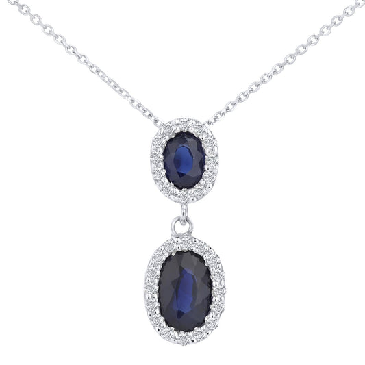 9ct White Gold Diamond Oval 0.88ct Sapphire Cluster Necklace 16" - DP1AXL414W-SA