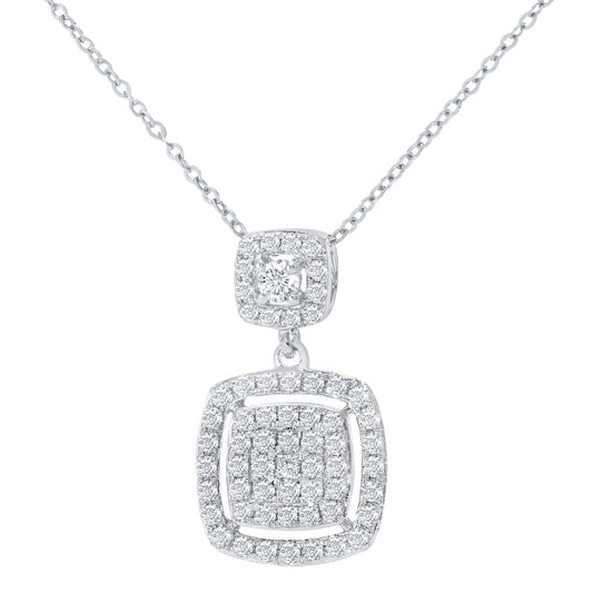 18ct White Gold  Round 1/4ct Diamond Halo Pendant Necklace 16 inch - DP1AXL504-18KW