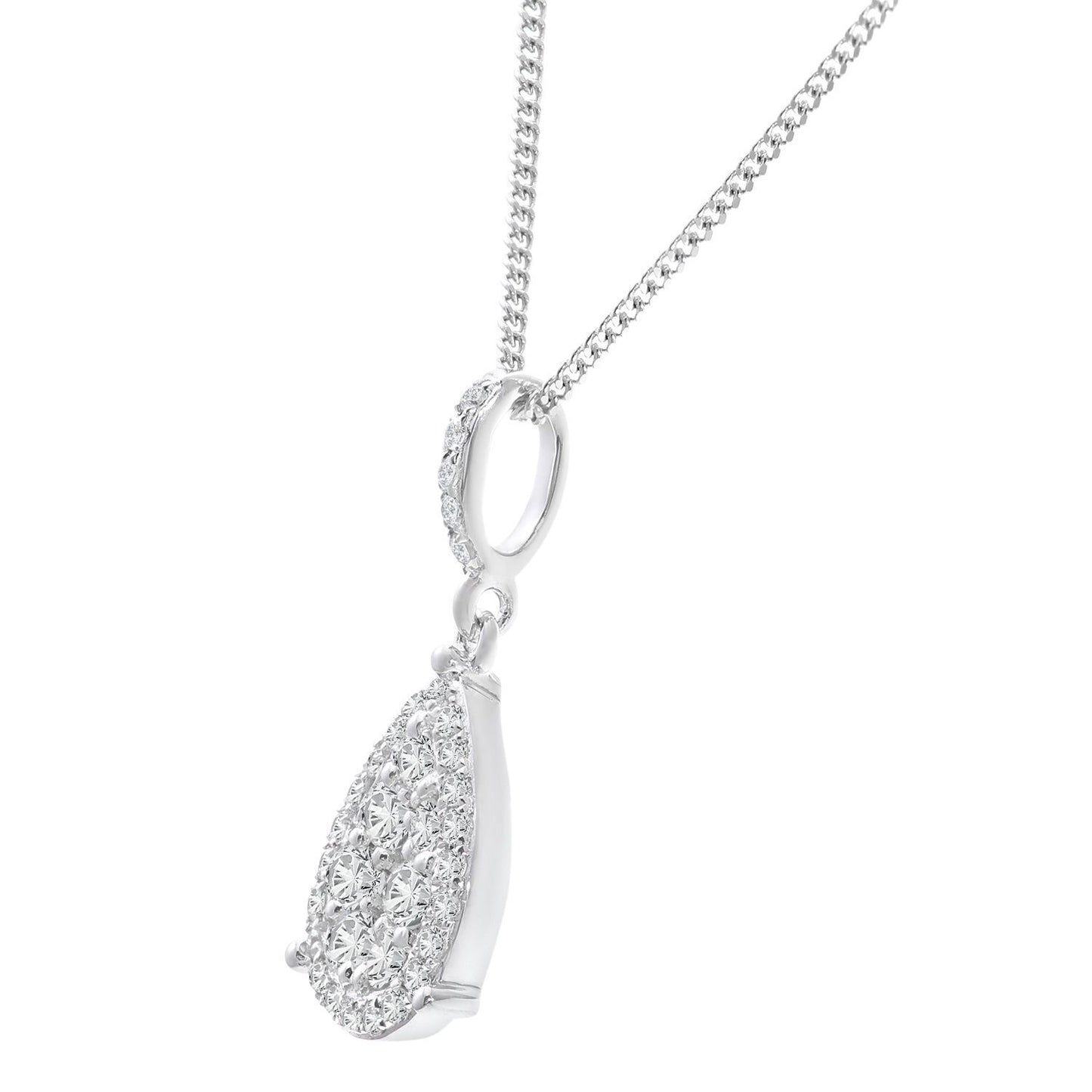 18ct White Gold  Round 0.3ct Diamond Halo Pendant Necklace 16 inch - DP1AXL506-18KW