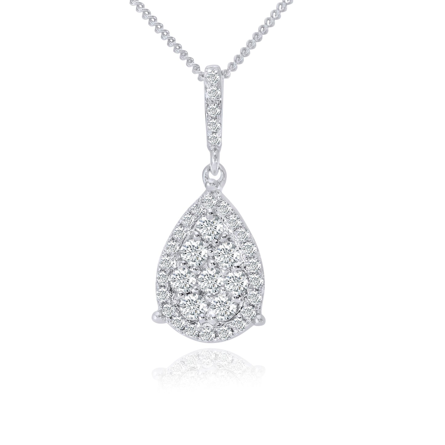 18ct White Gold  Round 0.3ct Diamond Halo Pendant Necklace 16 inch - DP1AXL506-18KW