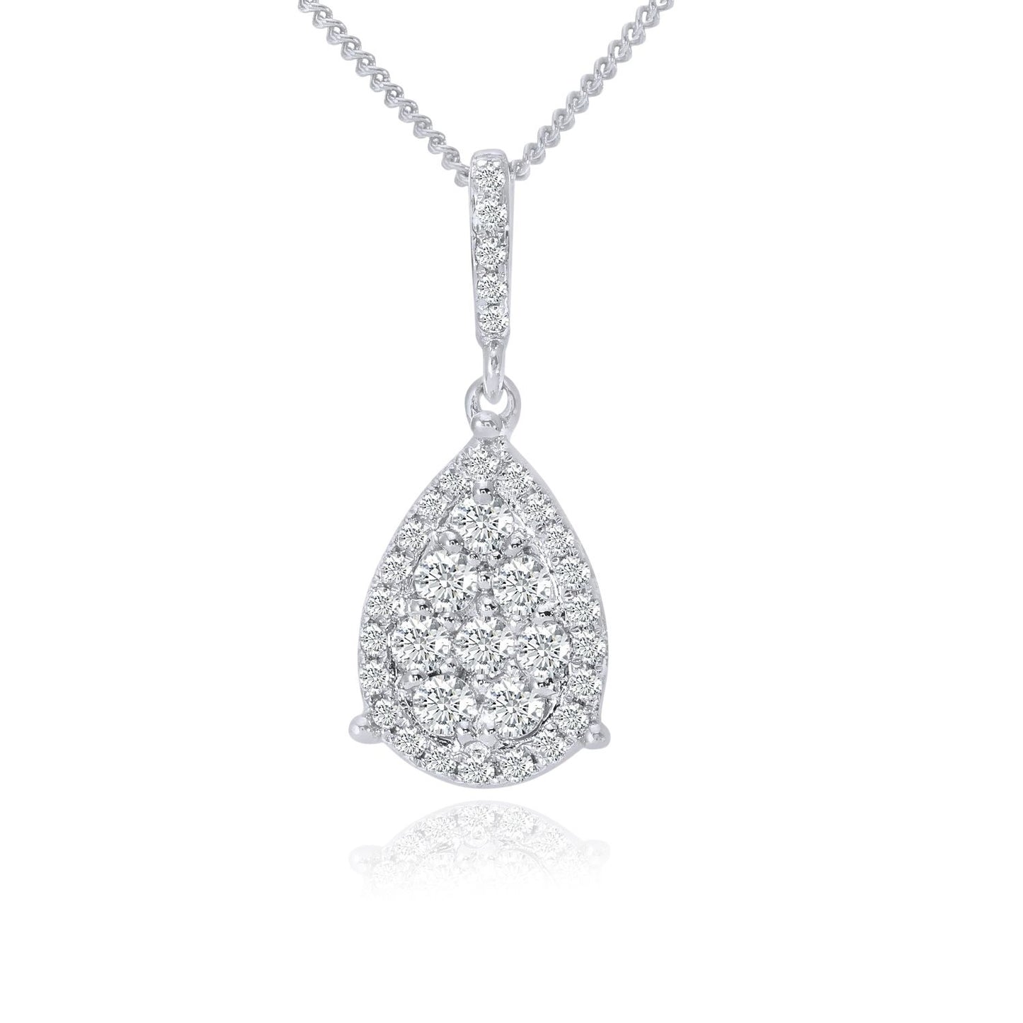 18ct White Gold  Round 0.3ct Diamond Halo Pendant Necklace 16 inch - DP1AXL506-18KW