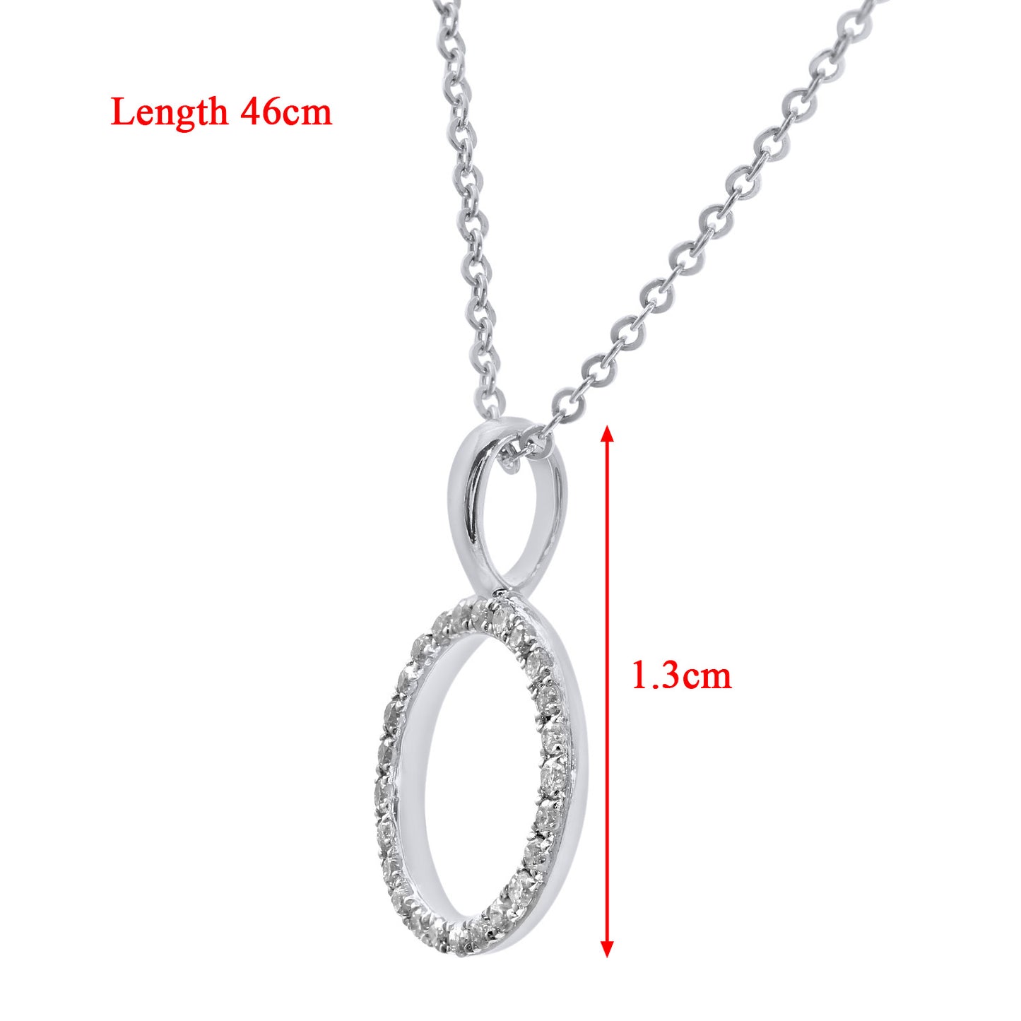 9ct White Gold  Round 7pts Diamond Circle Pendant Necklace 16 inch - DP1AXL507W