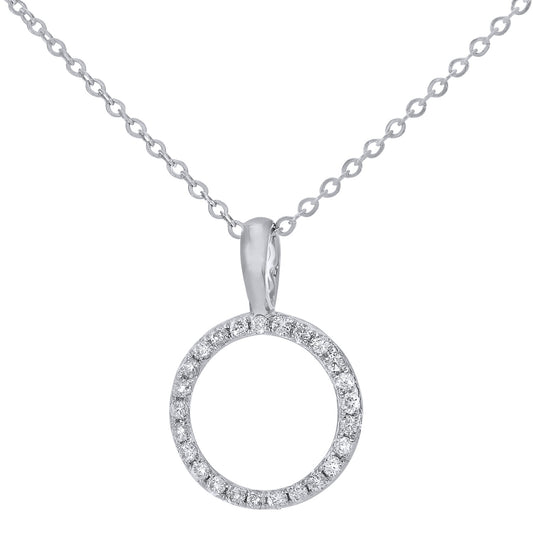 9ct White Gold  Round 7pts Diamond Circle Pendant Necklace 16 inch - DP1AXL507W