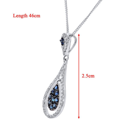 18ct White Gold  Diamond 0.28ct Sapphire Teardrop Necklace 16" - DP1AXL517SA-18KW
