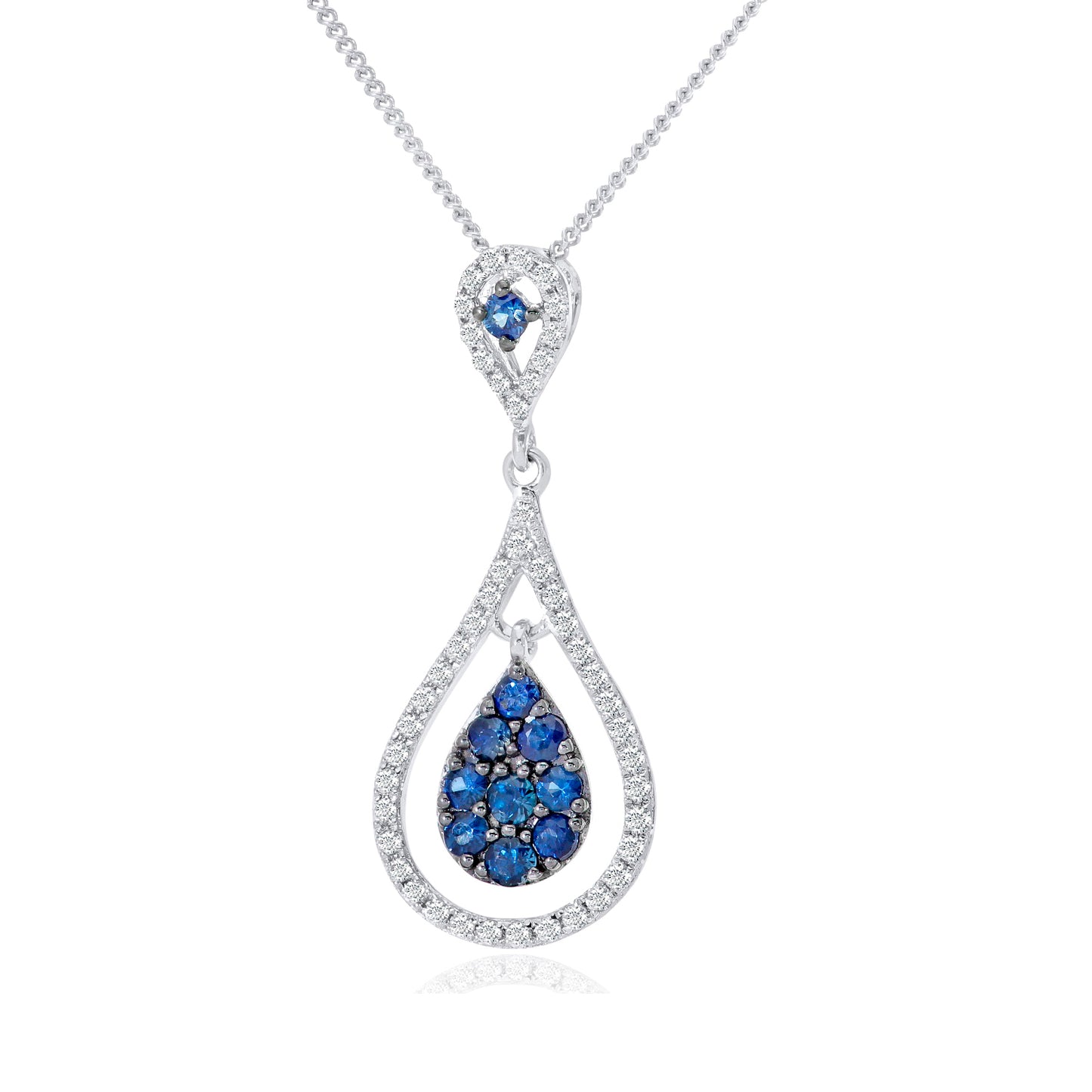 18ct White Gold  Diamond 0.28ct Sapphire Teardrop Necklace 16" - DP1AXL517SA-18KW