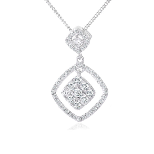 18ct White Gold  0.35ct Diamond Halo Pendant Necklace 16 inch - DP1AXL519-18KW