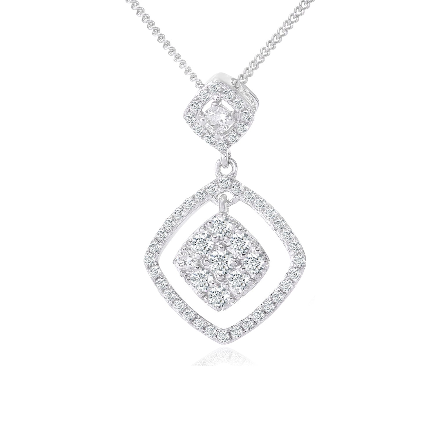 18ct White Gold  0.35ct Diamond Halo Pendant Necklace 16 inch - DP1AXL519-18KW