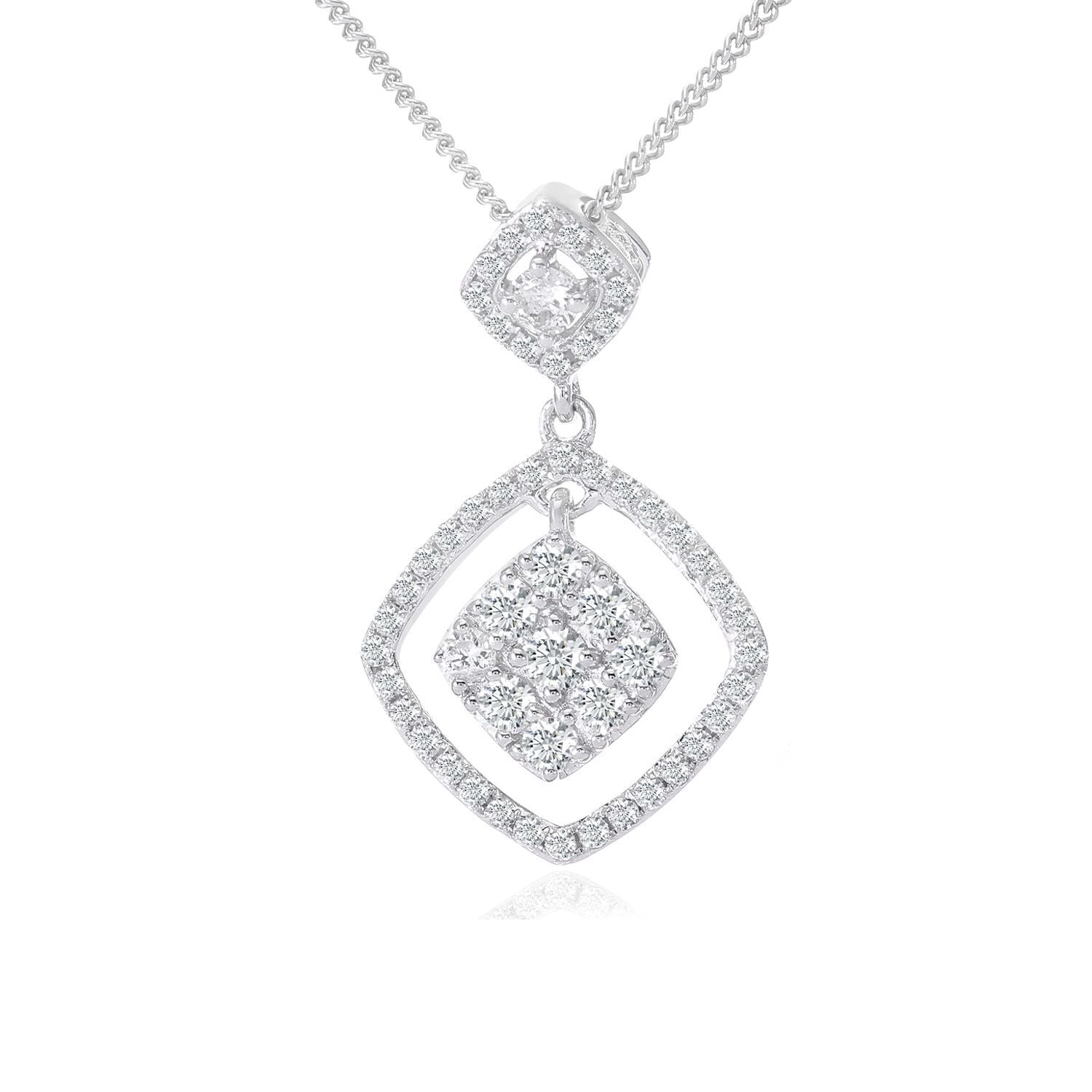 18ct White Gold  0.35ct Diamond Halo Pendant Necklace 16 inch - DP1AXL519-18KW