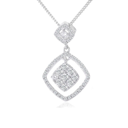18ct White Gold  0.35ct Diamond Halo Pendant Necklace 16 inch - DP1AXL519-18KW