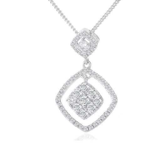 18ct White Gold  0.35ct Diamond Halo Pendant Necklace 16 inch - DP1AXL519-18KW