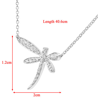 9ct White Gold  15pts Diamond Dragonfly Pendant Necklace 16 inch - DP1AXL520W