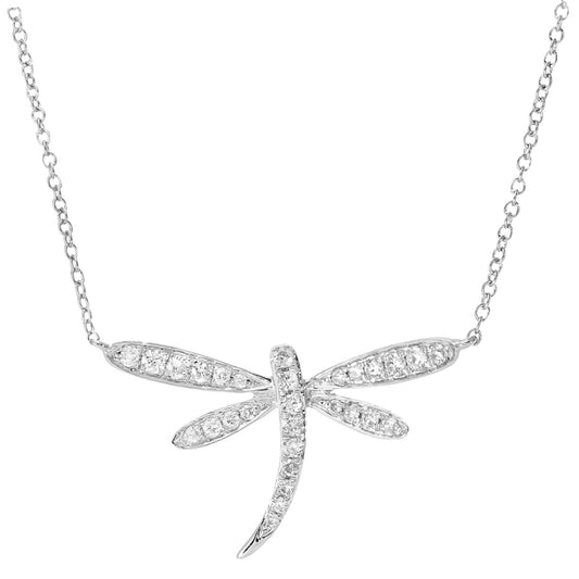 9ct White Gold  15pts Diamond Dragonfly Pendant Necklace 16 inch - DP1AXL520W