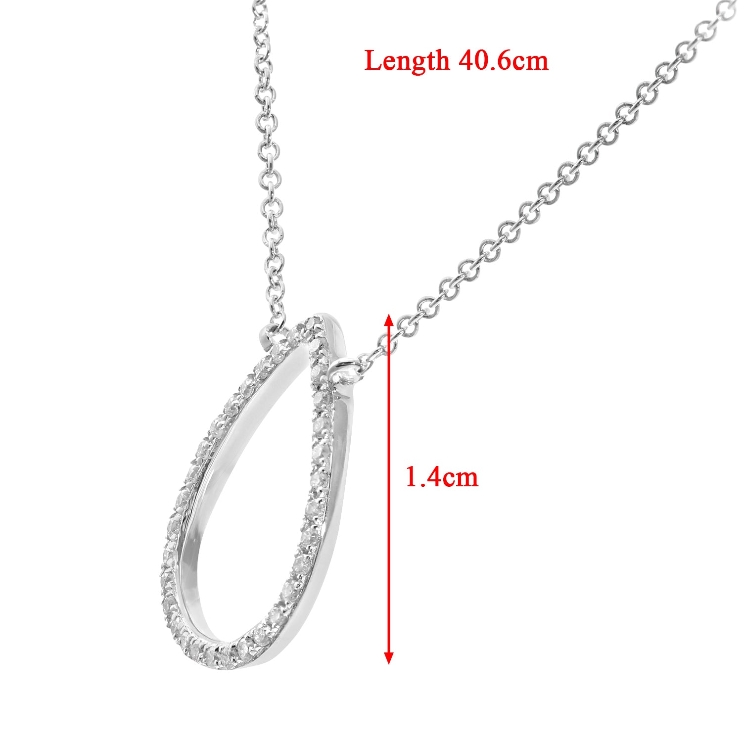 9ct White Gold  10pts Diamond Teardrop Pendant Necklace 16 inch - DP1AXL521W