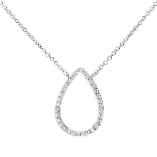9ct White Gold  10pts Diamond Teardrop Pendant Necklace 16 inch - DP1AXL521W