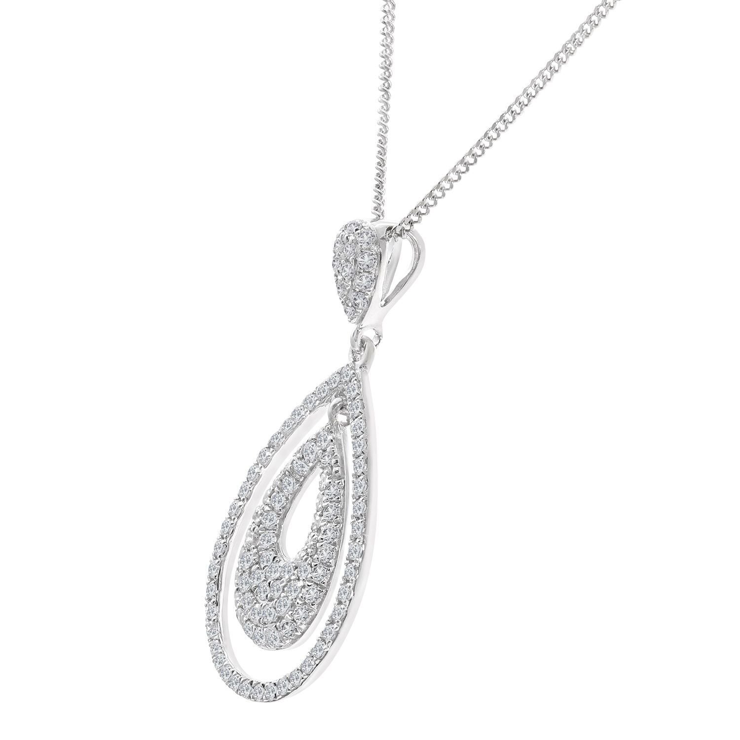 18ct White Gold  0.42ct Diamond Teardrop Pendant Necklace 16 inch - DP1AXL525-18KW