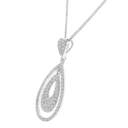 18ct White Gold  0.42ct Diamond Teardrop Pendant Necklace 16 inch - DP1AXL525-18KW