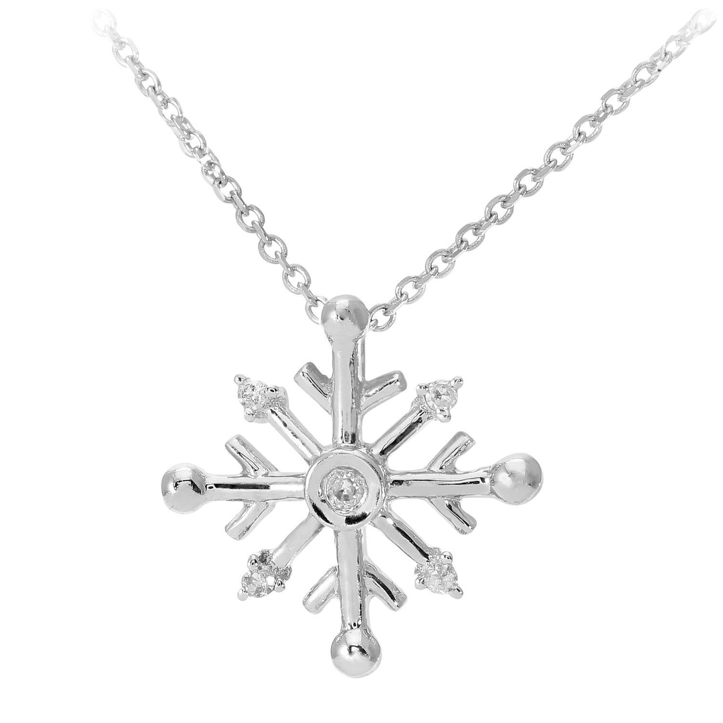 9ct White Gold  3pts Diamond Snowflake Pendant Necklace 16 inch - DP1AXL530W