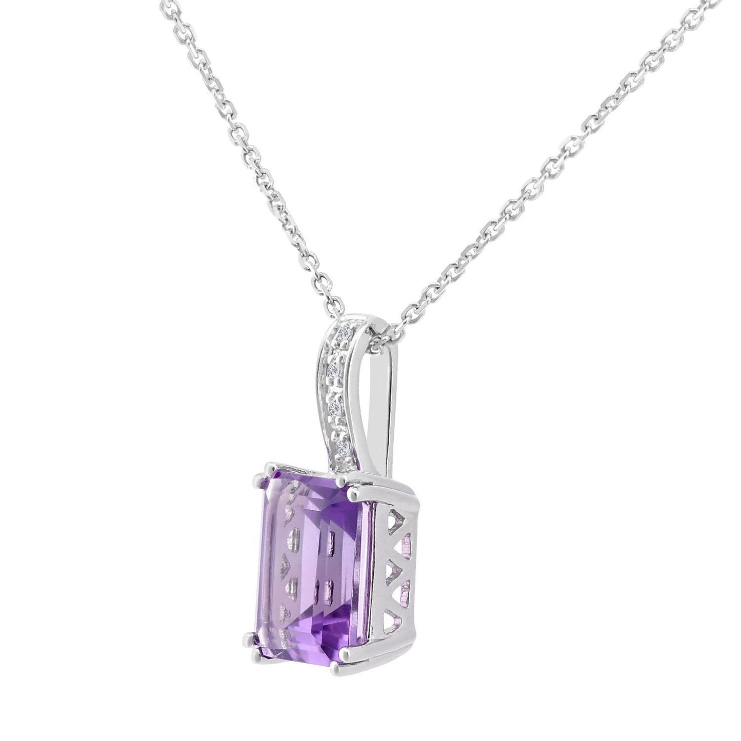 9ct White Gold  Diamond Octagon Amethyst Popsicle Necklace 16" - DP1AXL600WAM