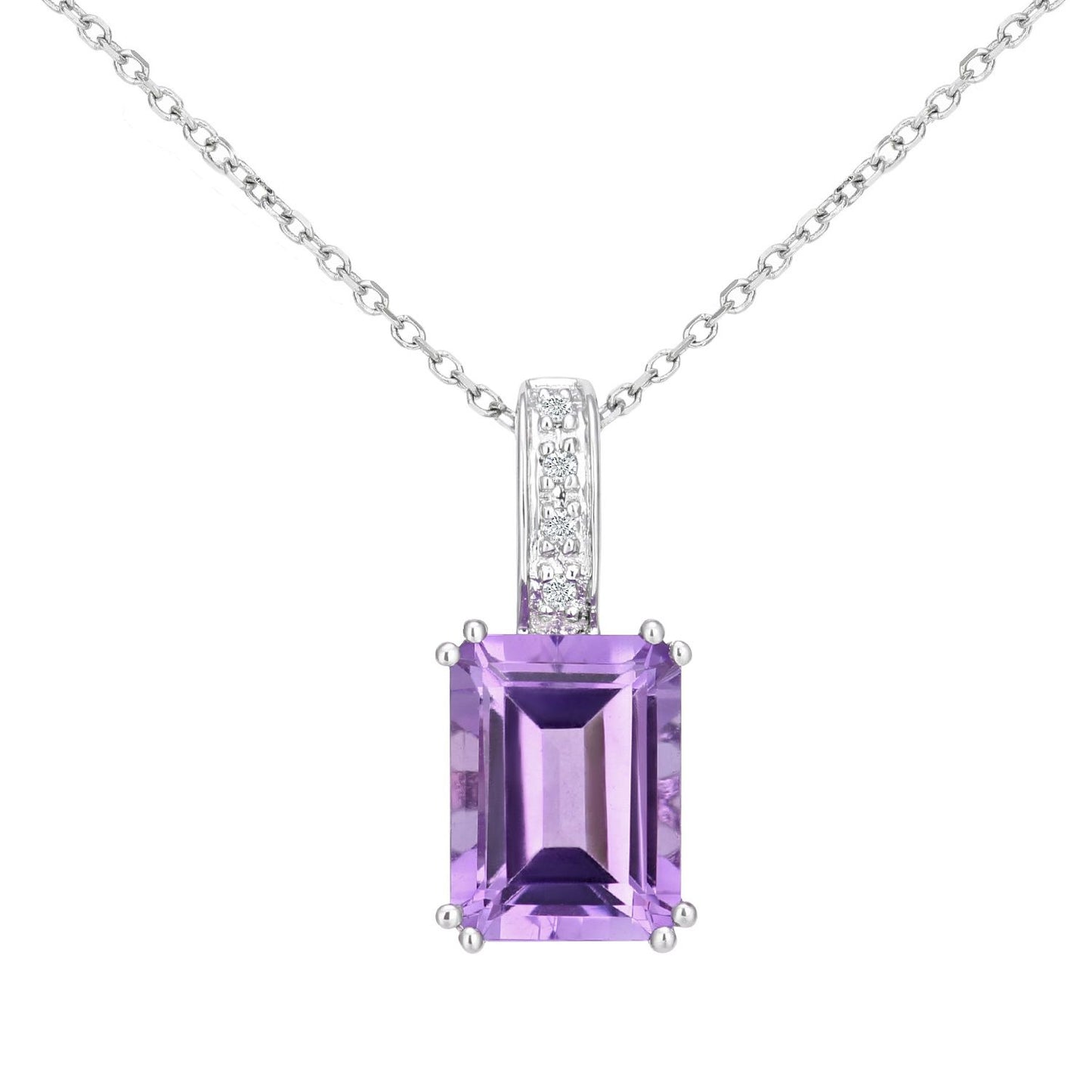 9ct White Gold  Diamond Octagon Amethyst Popsicle Necklace 16" - DP1AXL600WAM