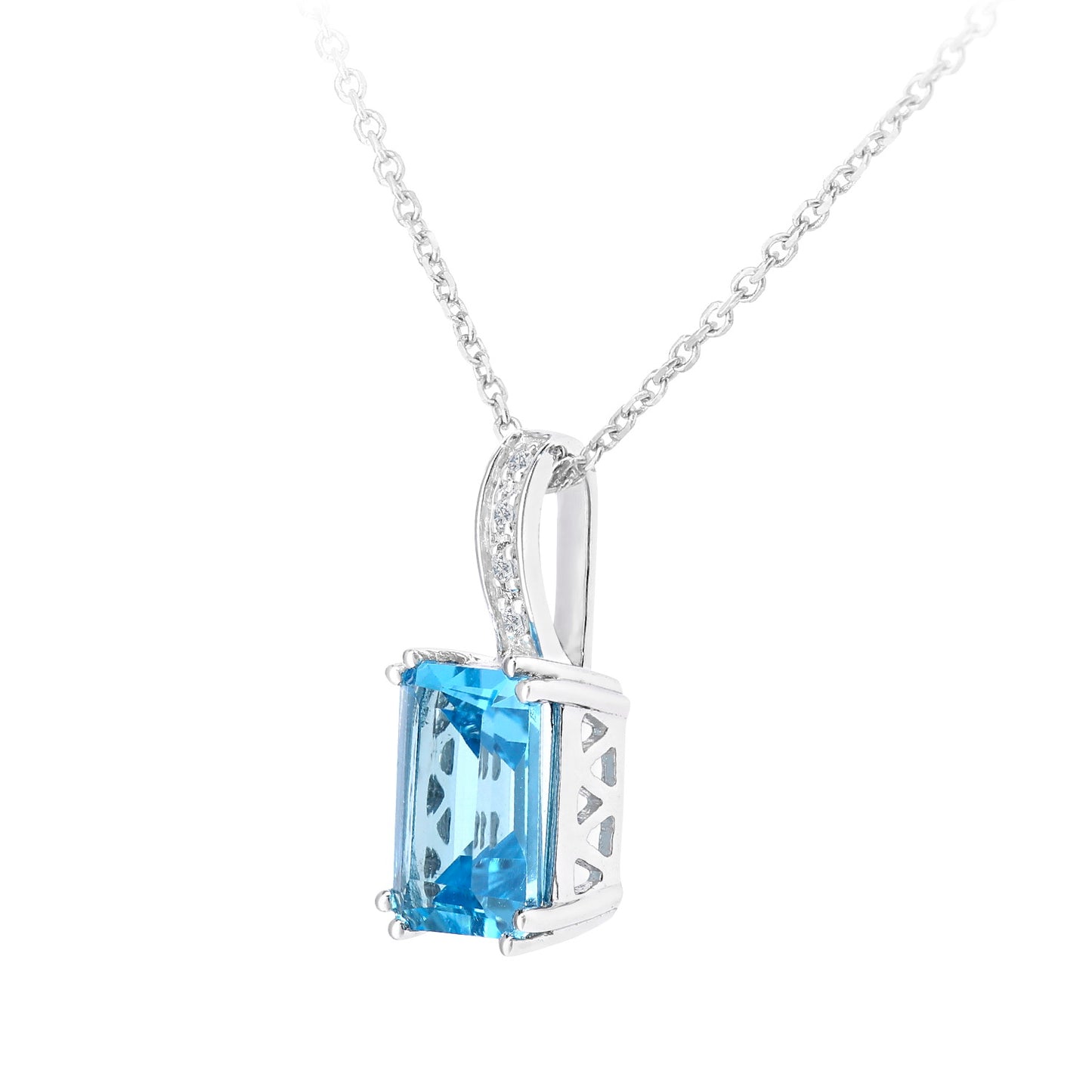 9ct White Gold  Diamond Octagon Blue Topaz Popsicle Necklace 16" - DP1AXL600WBT