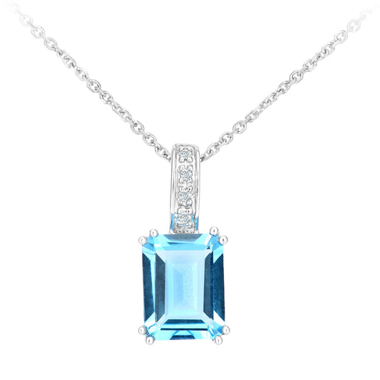 9ct White Gold  Diamond Octagon Blue Topaz Popsicle Necklace 16" - DP1AXL600WBT
