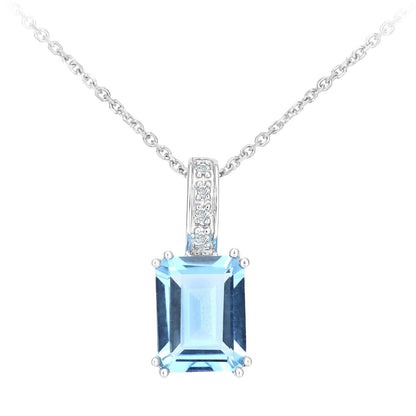 9ct White Gold  Diamond Octagon Blue Topaz Popsicle Necklace 16" - DP1AXL600WBT