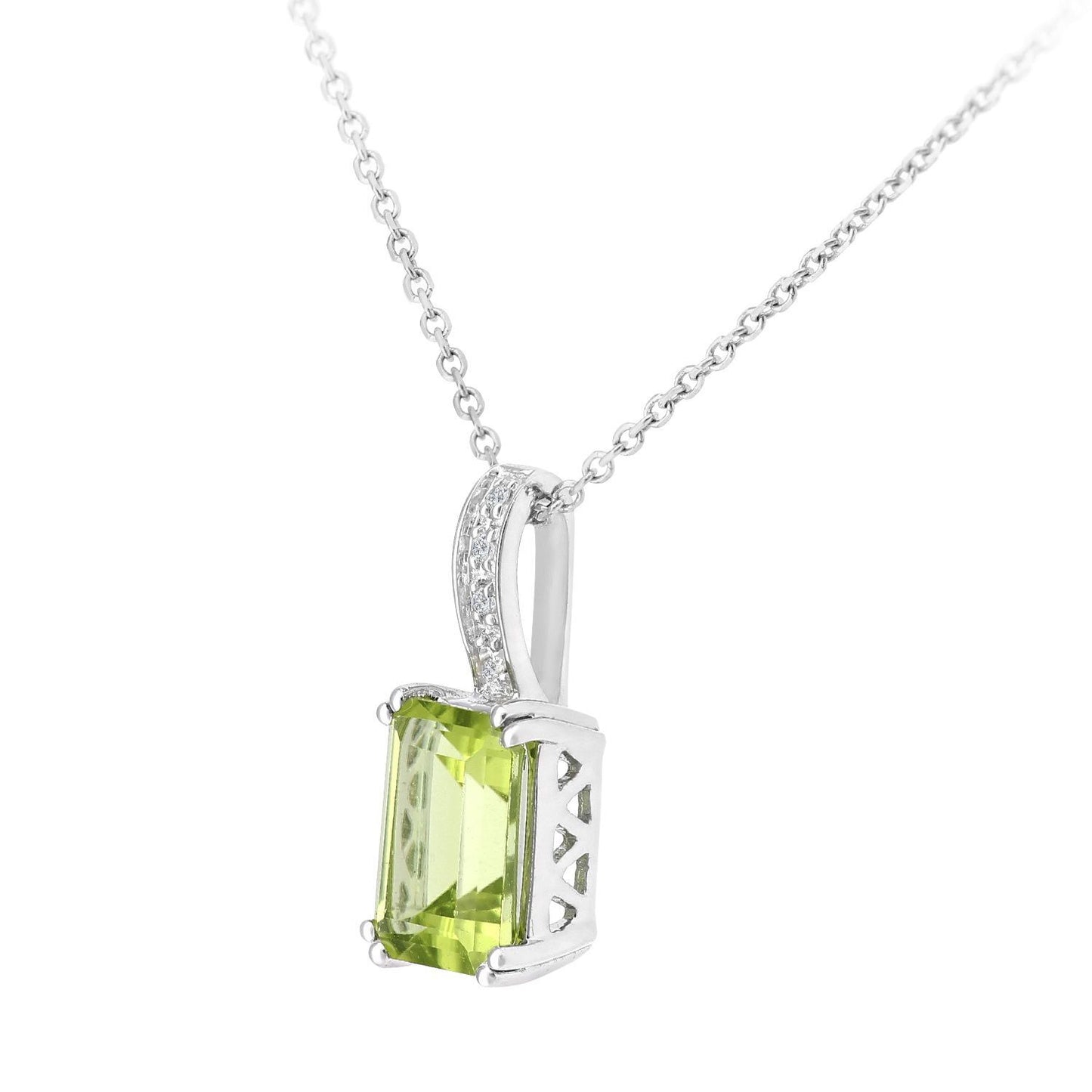 9ct White Gold  Diamond Octagon Peridot Popsicle Necklace 16" - DP1AXL600WPD