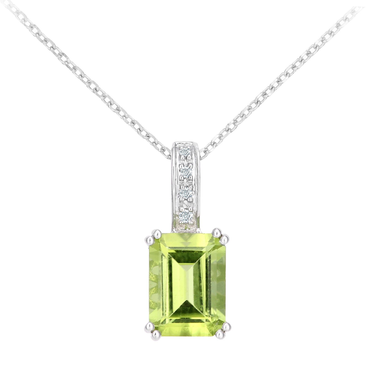 9ct White Gold  Diamond Octagon Peridot Popsicle Necklace 16" - DP1AXL600WPD