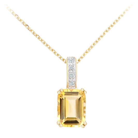 9ct Gold  Diamond Octagon Citrine Inverted Popsicle Necklace 16" - DP1AXL600YCT