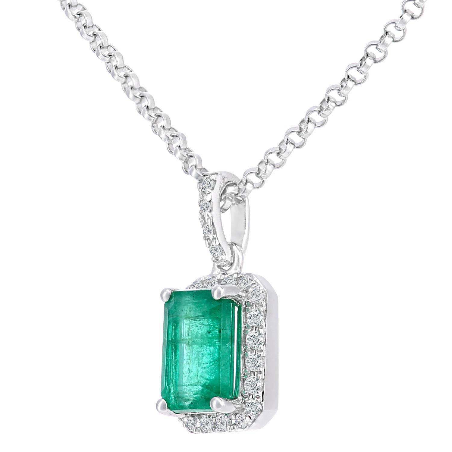 18ct White Gold  Diamond Octagon 1/2ct Emerald Necklace 16" - DP1AXL604W18EM