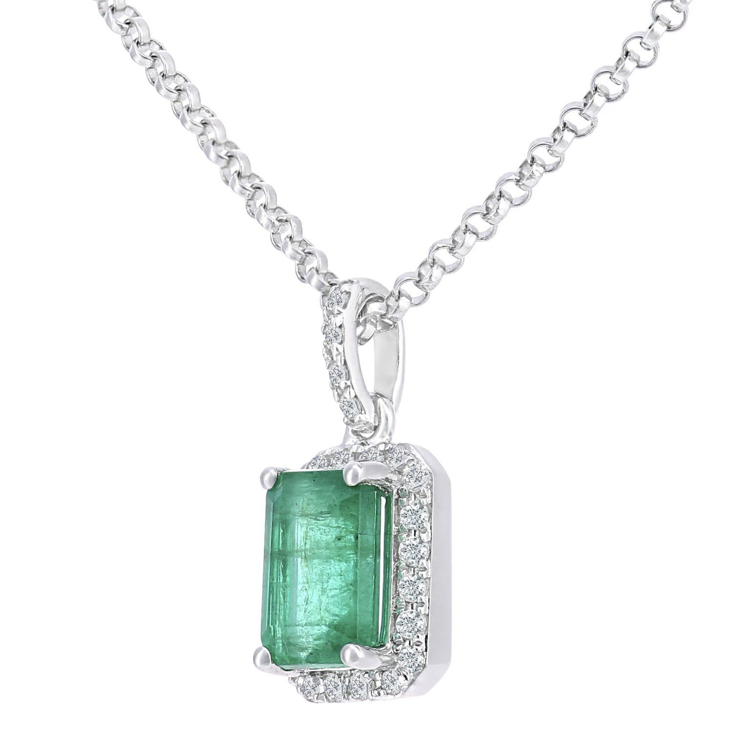 18ct White Gold  Diamond Octagon 1/2ct Emerald Necklace 16" - DP1AXL604W18EM