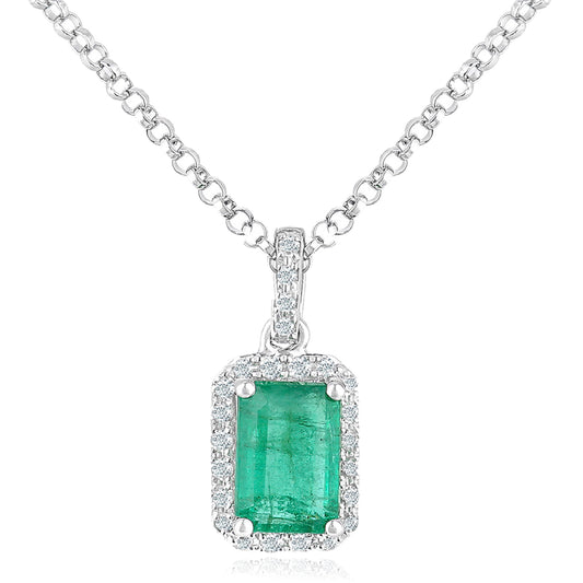 18ct White Gold  Diamond Octagon 1/2ct Emerald Necklace 16" - DP1AXL604W18EM