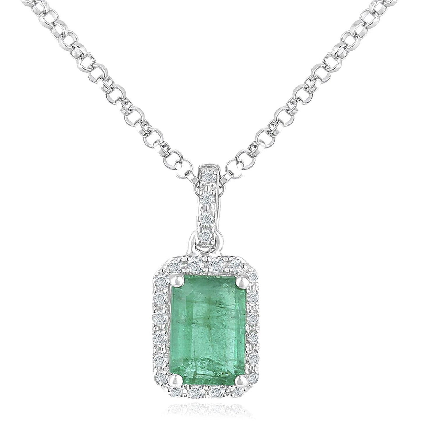 18ct White Gold  Diamond Octagon 1/2ct Emerald Necklace 16" - DP1AXL604W18EM