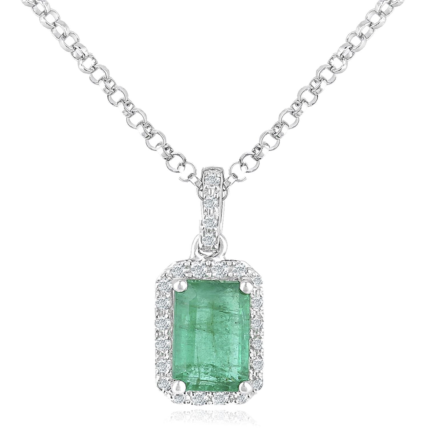 18ct White Gold  Diamond Octagon 1/2ct Emerald Necklace 16" - DP1AXL604W18EM