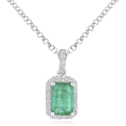 18ct White Gold  Diamond Octagon 1/2ct Emerald Necklace 16" - DP1AXL604W18EM