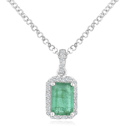 18ct White Gold  Diamond Octagon 1/2ct Emerald Necklace 16" - DP1AXL604W18EM