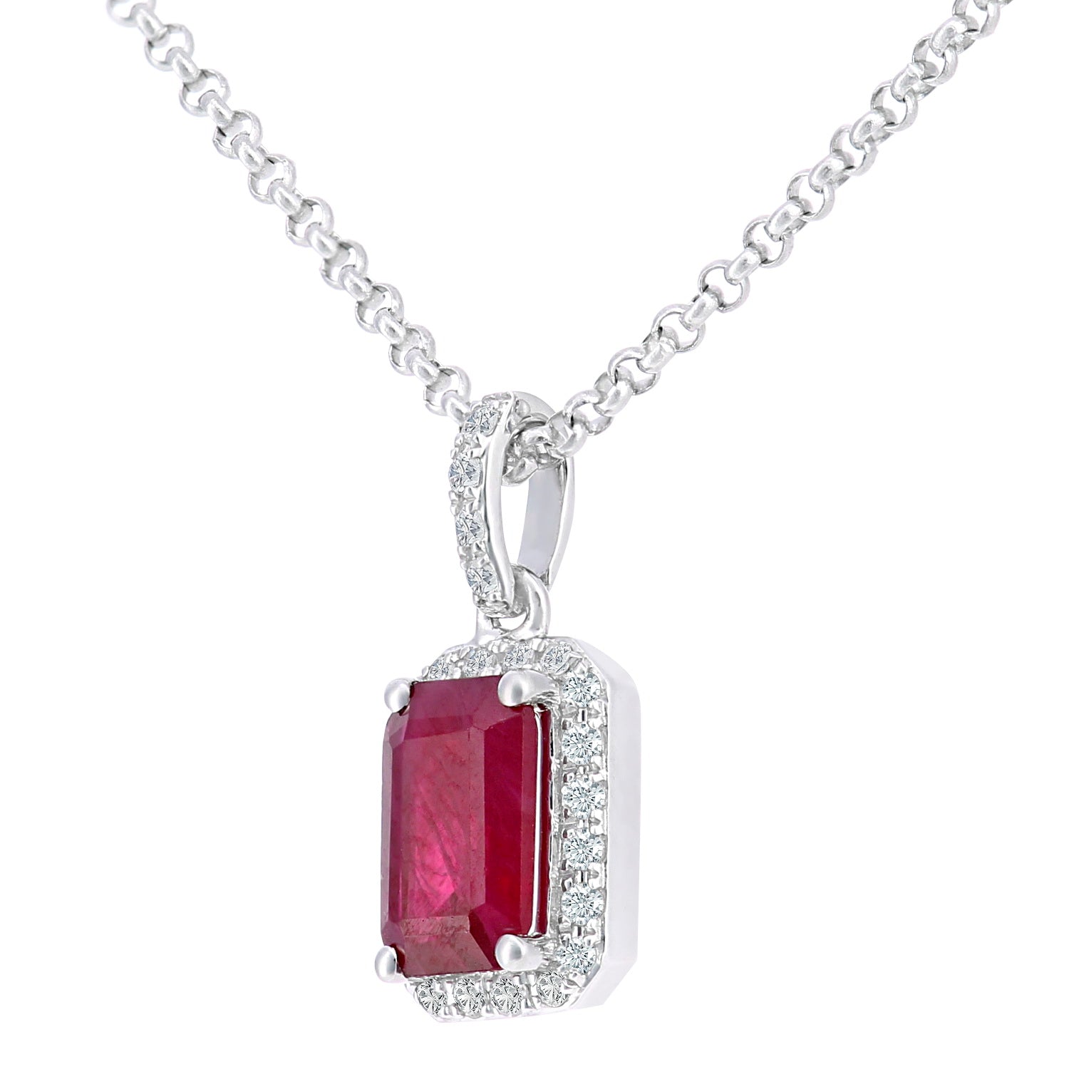 18ct White Gold  Diamond Octagon 0.6ct Ruby Cluster Necklace 16" - DP1AXL604W18RU