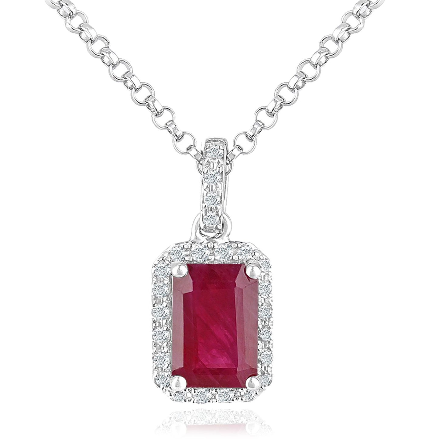 18ct White Gold  Diamond Octagon 0.6ct Ruby Cluster Necklace 16" - DP1AXL604W18RU