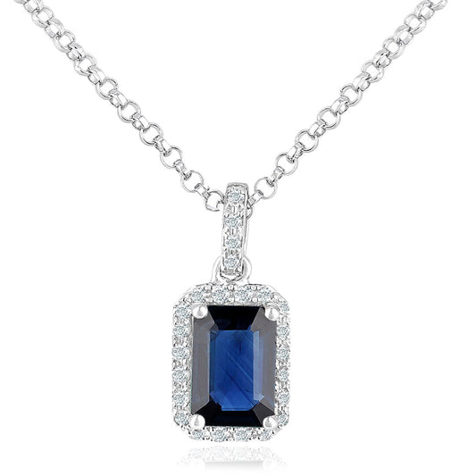 18ct White Gold  Diamond Octagon Sapphire Cluster Necklace 16" - DP1AXL604W18SA