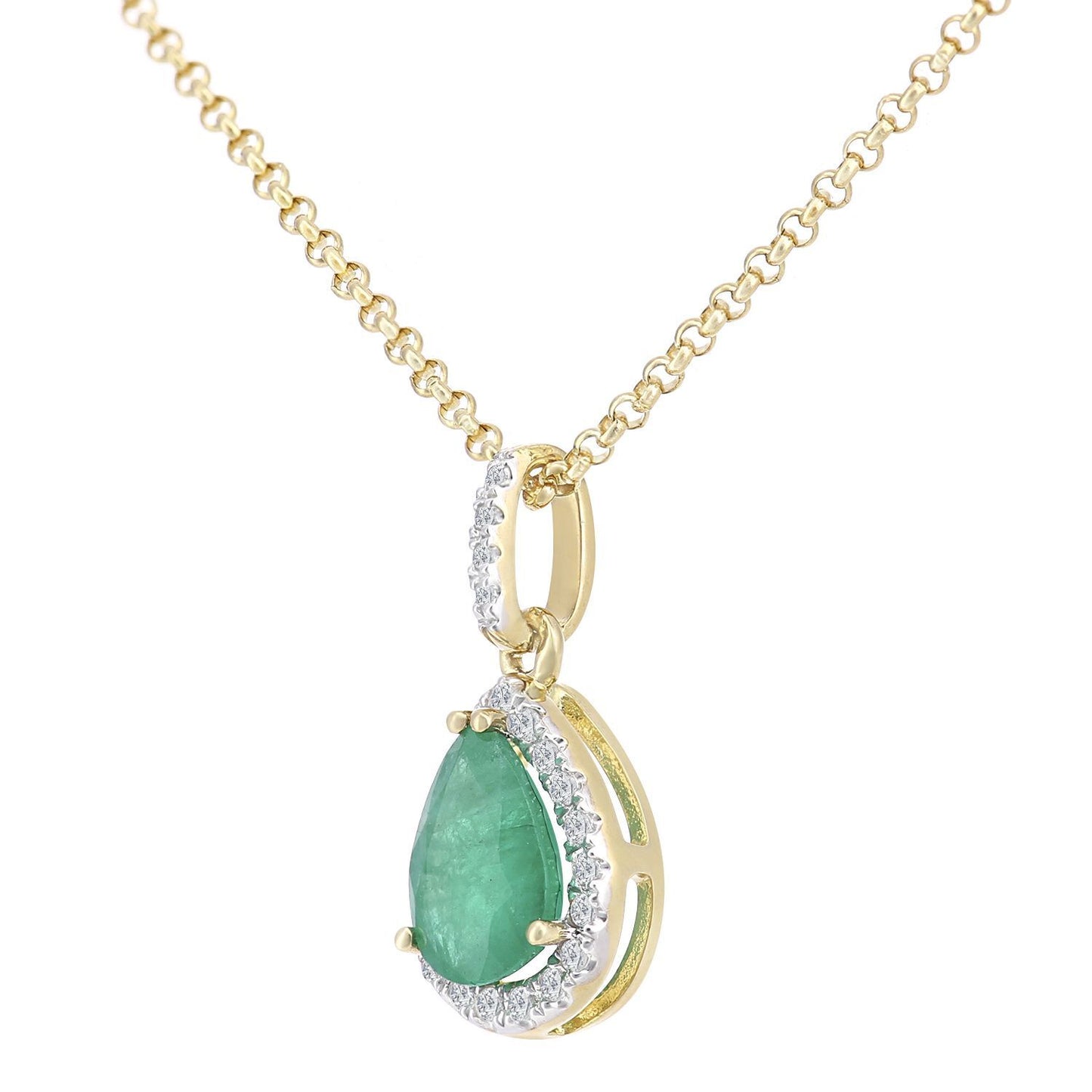 18ct Gold  7pts Diamond Pear 0.6ct Emerald Cluster Necklace 16" - DP1AXL606Y18EM