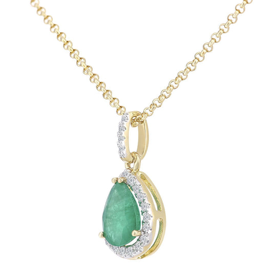 18ct Gold  7pts Diamond Pear 0.6ct Emerald Cluster Necklace 16" - DP1AXL606Y18EM