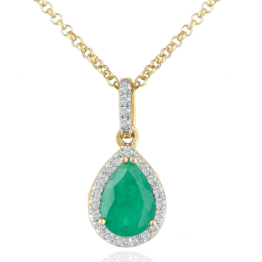 18ct Gold  7pts Diamond Pear 0.6ct Emerald Cluster Necklace 16" - DP1AXL606Y18EM