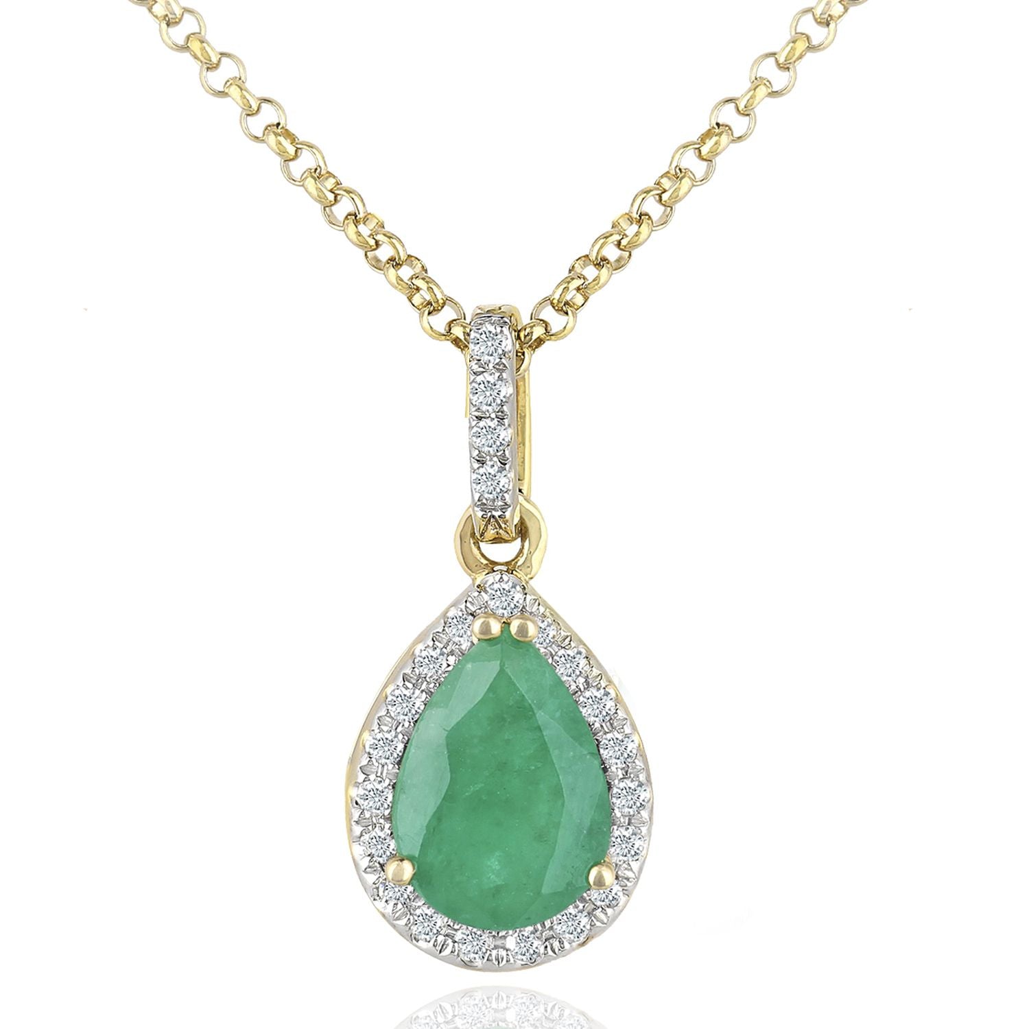 18ct Gold  7pts Diamond Pear 0.6ct Emerald Cluster Necklace 16" - DP1AXL606Y18EM