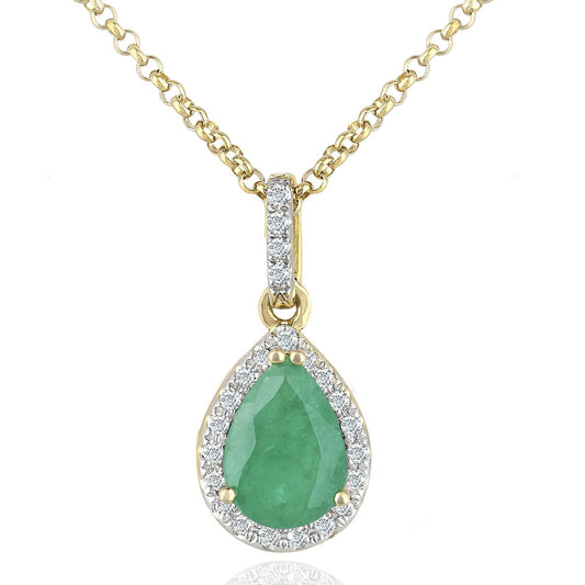 18ct Gold  7pts Diamond Pear 0.6ct Emerald Cluster Necklace 16" - DP1AXL606Y18EM