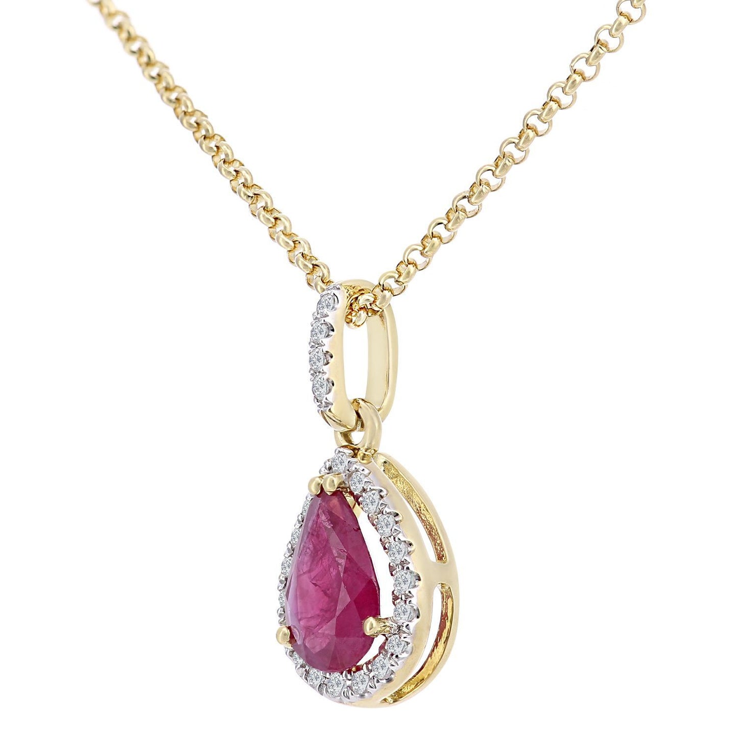18ct Gold  7pts Diamond Pear 0.7ct Ruby Cluster Necklace 16" - DP1AXL606Y18RU