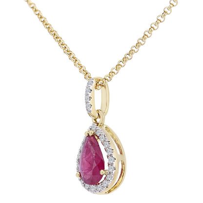 18ct Gold  7pts Diamond Pear 0.7ct Ruby Cluster Necklace 16" - DP1AXL606Y18RU